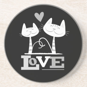 Dessous De Verre En Grès 2 chats blancs dans l'amour (dessous de verre de