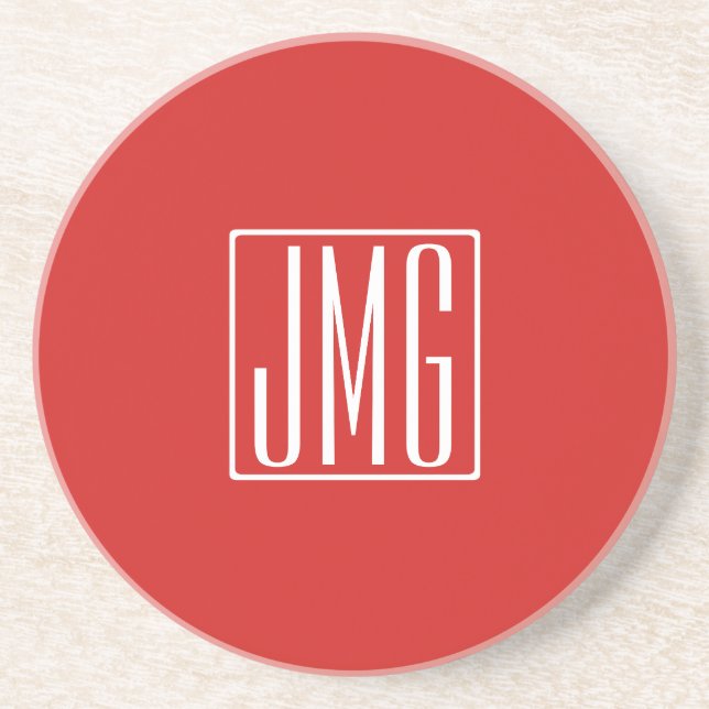 Dessous De Verre En Grès 3 Initiales Monogramme | Rouge & Blanc (ou couleur (Devant)