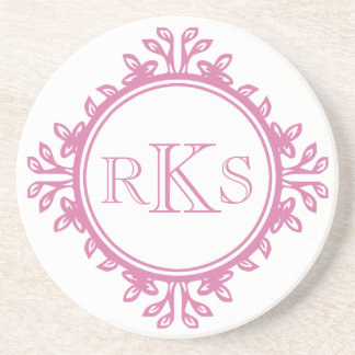 Dessous De Verre En Grès 3 monogramme lettre royale blanc rose
