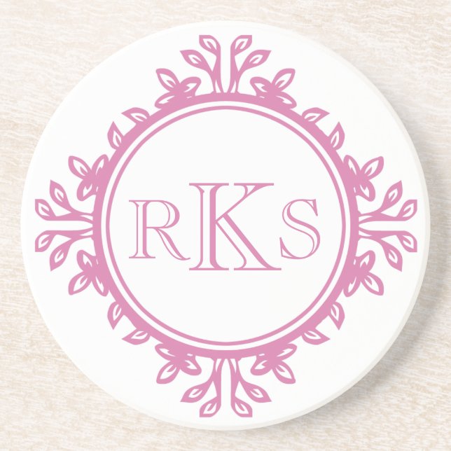 Dessous De Verre En Grès 3 monogramme lettre royale blanc rose (Devant)