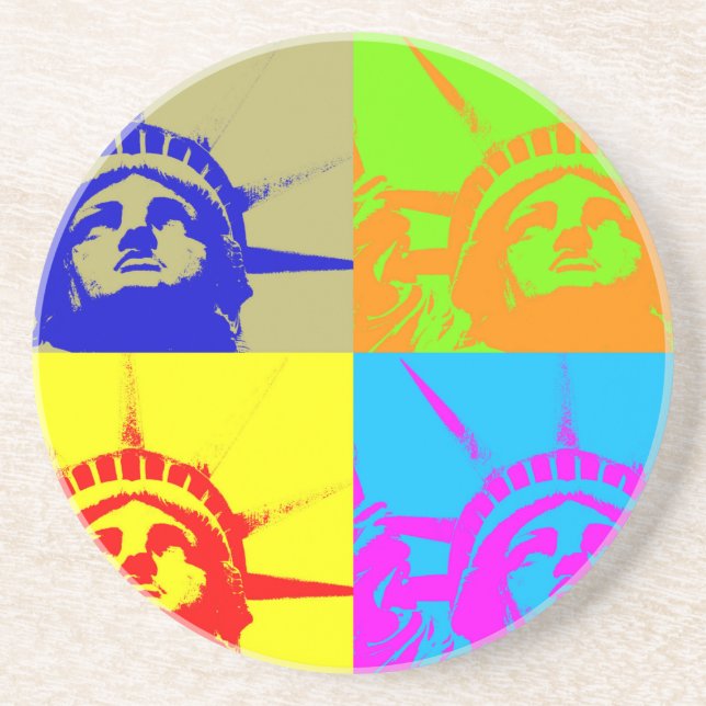 Dessous De Verre En Grès 4 Couleur Pop Art Lady Liberty (Devant)