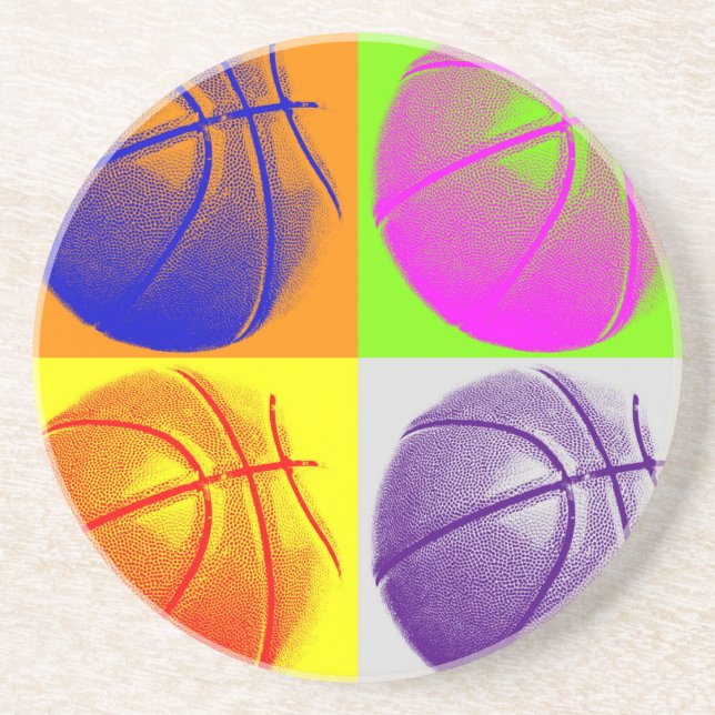 Dessous De Verre En Grès 4 couleurs Pop Art Basketball (Devant)