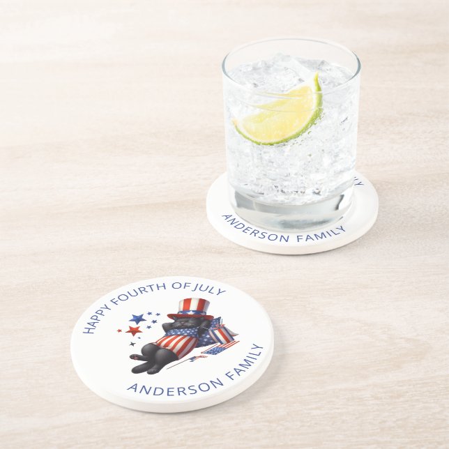 Dessous De Verre En Grès 4 juillet de chat noir pâle (Côté)