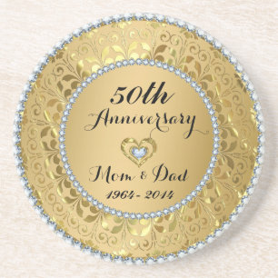 Dessous De Verre En Grès 50e anniversaire du Mariage Diamonds & Gold