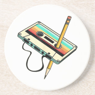 Dessous De Verre En Grès 80s Cassette Tape Pencil 1980s Retro Vintage Throw