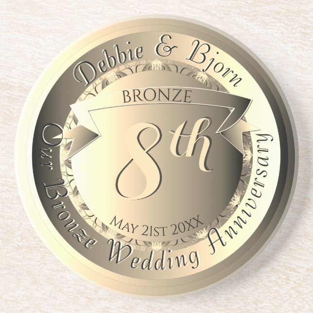 Dessous De Verre En Grès 8th Wedding Anniversary Bronze Medallion Image (Devant)