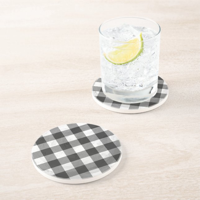 Dessous De Verre En Grès à damiers Plaid Noir Et Blanc (Côté)