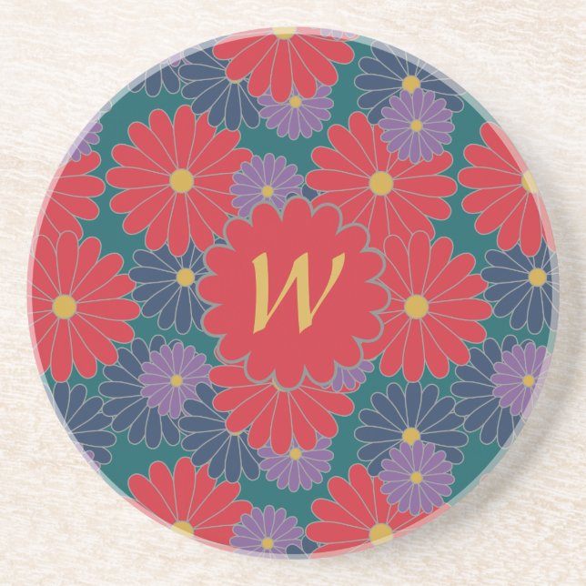 Dessous de verre en grès à motif floral éclaboussa (Devant)