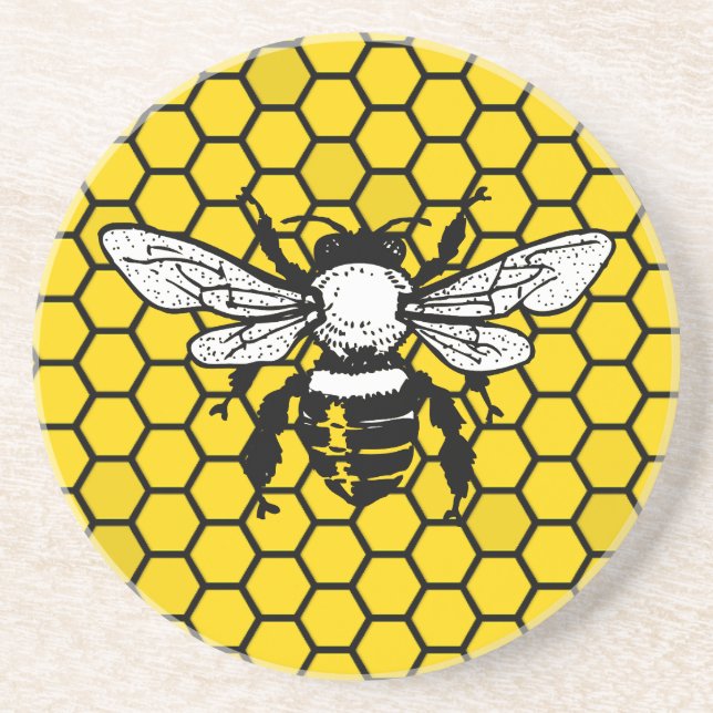 Dessous De Verre En Grès Abeille jaune et nid d'abeille en grès Coaster (Devant)