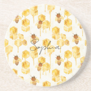 Dessous De Verre En Grès Abeilles jaunes miel doré