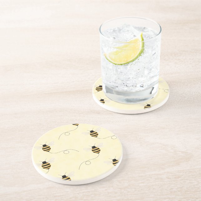 Dessous De Verre En Grès Abeilles Noir Jaune Or (Côté)
