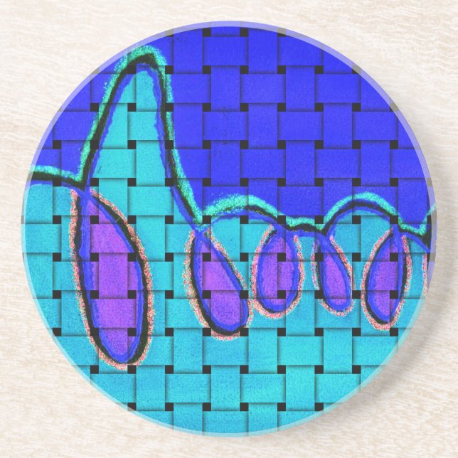 Dessous De Verre En Grès Abstrait bleu français avec texture tissée (Devant)