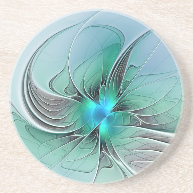 Dessous De Verre En Grès Abstrait De Bleu, Art Fractal Moderne (Devant)