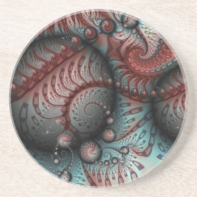 Dessous De Verre En Grès Abstrait Fantastique Vivant Art Fractal Brun Bleu (Devant)