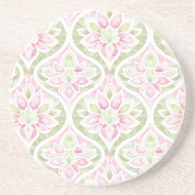Dessous De Verre En Grès Abstrait floral rose et vert (Devant)