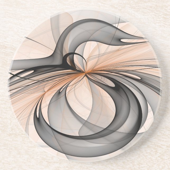 Dessous De Verre En Grès Abstrait Gris Sienne Anthracite Art Fractal Modern (Devant)