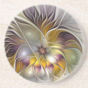 Dessous De Verre En Grès Abstrait Imaginaire coloré Fleur moderne Fractal