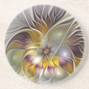 Dessous De Verre En Grès Abstrait Imaginaire coloré Fleur moderne Fractal