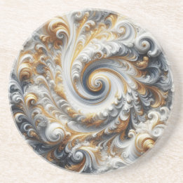 Dessous De Verre En Grès Abstrait Moderne Tourbillonnant Or, Noir et Blanc 