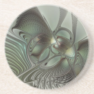 Dessous De Verre En Grès Abstrait Olive Sage Green Grey Fractal Art Imagina
