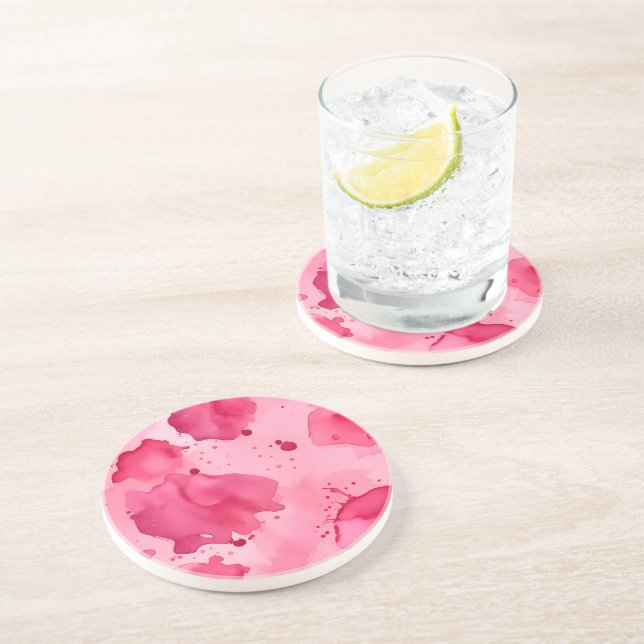 Dessous De Verre En Grès Abstrait rose sur rose  (Côté)