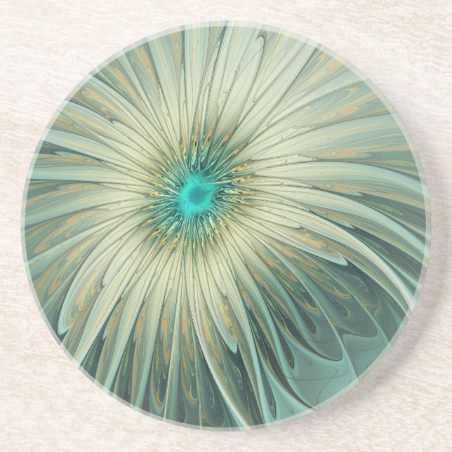 Dessous De Verre En Grès Abstrait Sage Green Imaginaire Fleur Fractal Art (Devant)