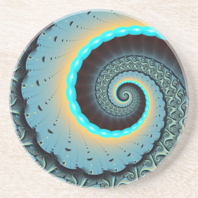 Dessous De Verre En Grès Abstraite spirale d'art fractal bleu turquoise ora (Devant)