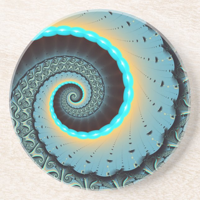 Dessous De Verre En Grès Abstraite spirale d'art fractal bleu turquoise ora (Devant)