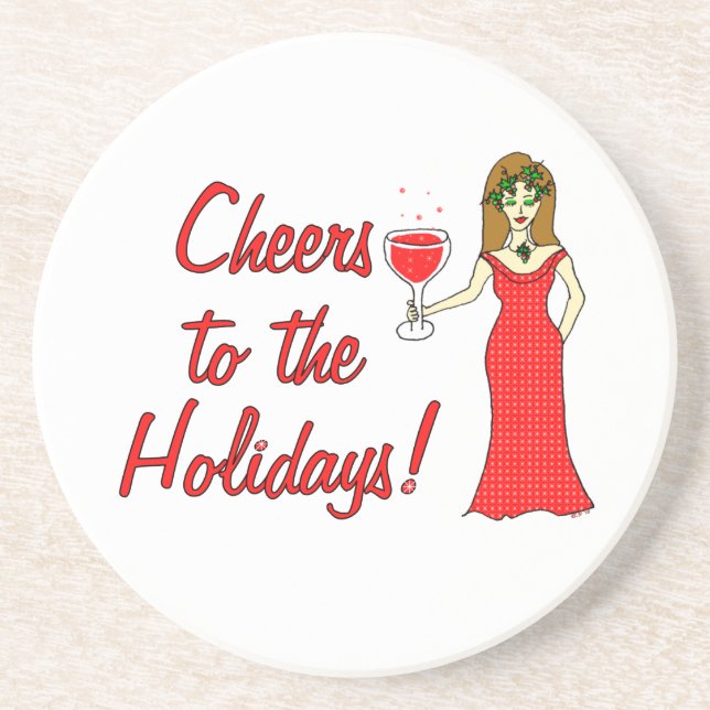 Dessous De Verre En Grès Acclamations aux vacances !  Déesse de vin (Devant)
