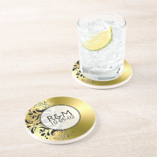 Dessous De Verre En Grès Acier inoxydable or look Lace noire Accent