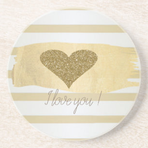 Dessous De Verre En Grès Adorable Gold Parties scintillant Coeurs Stripes-I