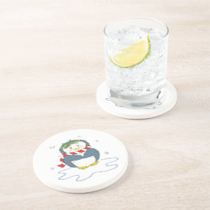 Dessous De Verre En Grès Adorable pingouin de Noël