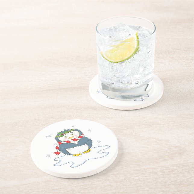 Dessous De Verre En Grès Adorable pingouin de Noël (Côté)