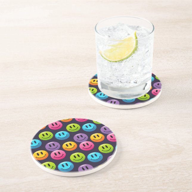 Dessous De Verre En Grès "Adorable Smile Emoji Motif Collection" (Côté)