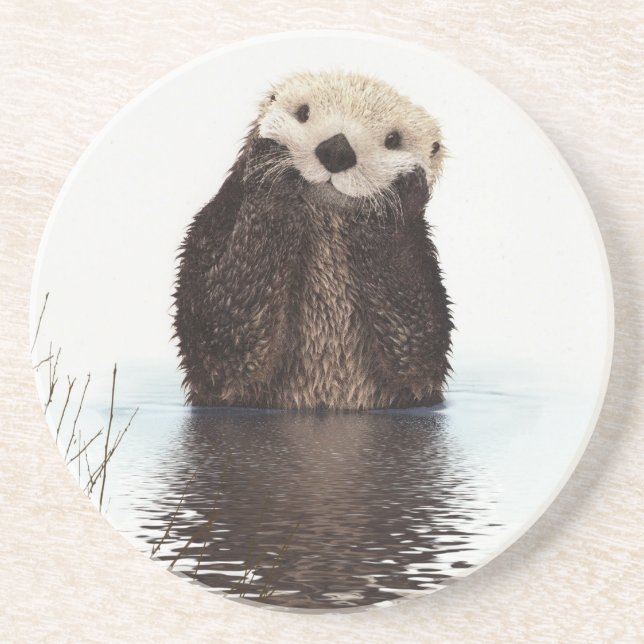 Dessous De Verre En Grès Adorable Smiling Otter in Lake (Devant)
