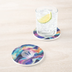 Dessous De Verre En Grès Aesthétique coloré arc-en-ciel agate texture parti