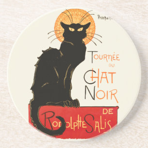 Dessous De Verre En Grès Affiche Classique Chat Noir de Steinlen en Noir