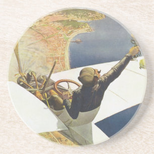 Dessous De Verre En Grès Affiche de voyage vintage, avion au-dessus de Nice