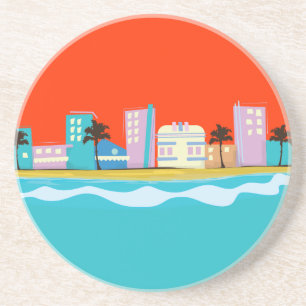 Dessous De Verre En Grès Affiche vintage de Miami des années 80