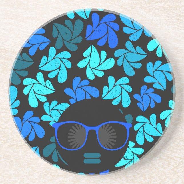 Dessous De Verre En Grès Afro Diva Bleu  (Devant)