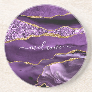 Dessous De Verre En Grès Agate Purple Gold Parties scintillant Personnalise