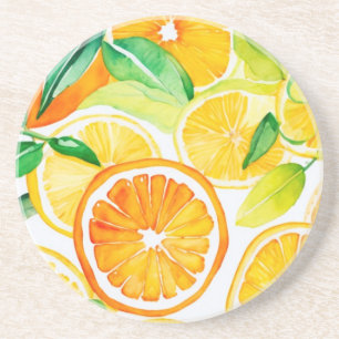 Dessous De Verre En Grès Agrumes Aquarelle Oranges et Citrons