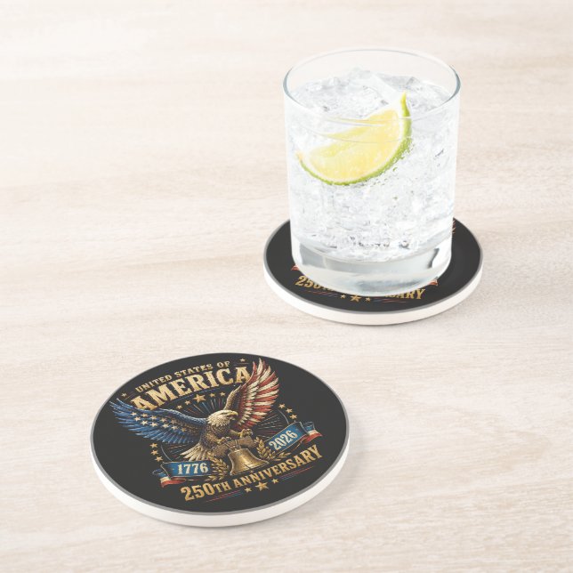 Dessous De Verre En Grès Aigle du 250e anniversaire des États-Unis d'Amériq (Côté)