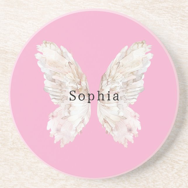 Dessous De Verre En Grès Ailes de papillon rose Pretty Girly  (Devant)