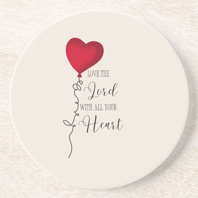 Dessous De Verre En Grès Aime le Seigneur  & Ballon en forme de cœur (Devant)