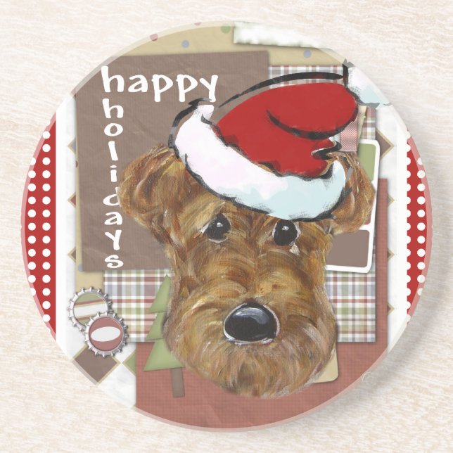DESSOUS DE VERRE EN GRÈS AIREDALE DE NOËL (Devant)