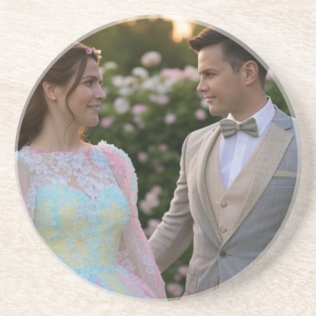 Dessous De Verre En Grès Ajouter une Personnaliser photo Mariage (Devant)