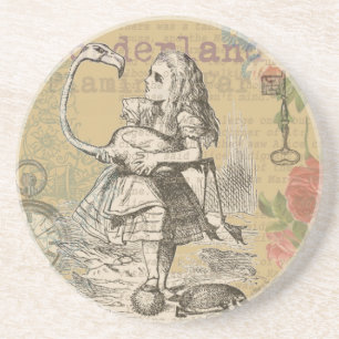 Dessous De Verre En Grès Alice au Pays des Merveilles Flamant Classique