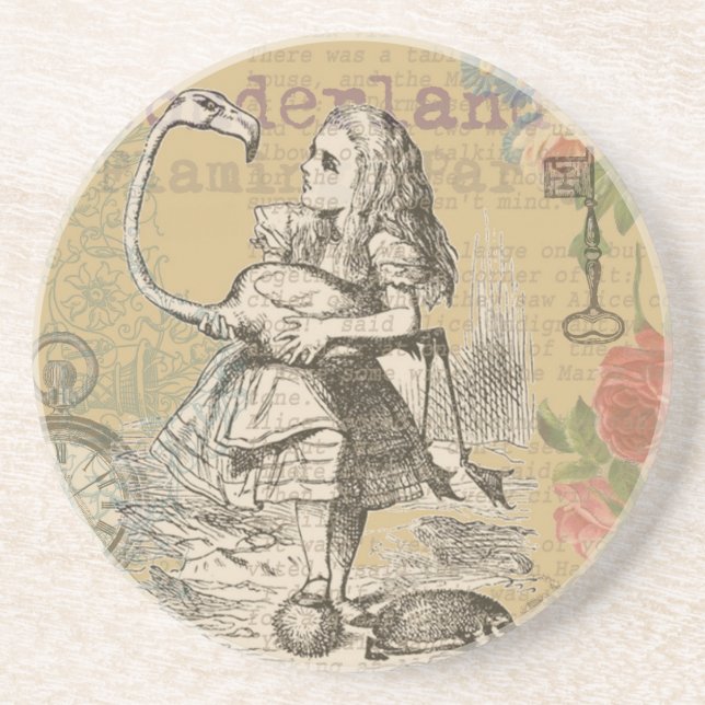 Dessous De Verre En Grès Alice au pays des merveilles Flamant rose classiqu (Devant)