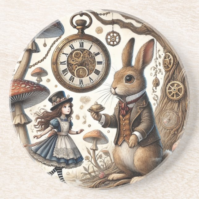 Dessous De Verre En Grès Alice au pays des merveilles Thé Art lapin blanc (Devant)